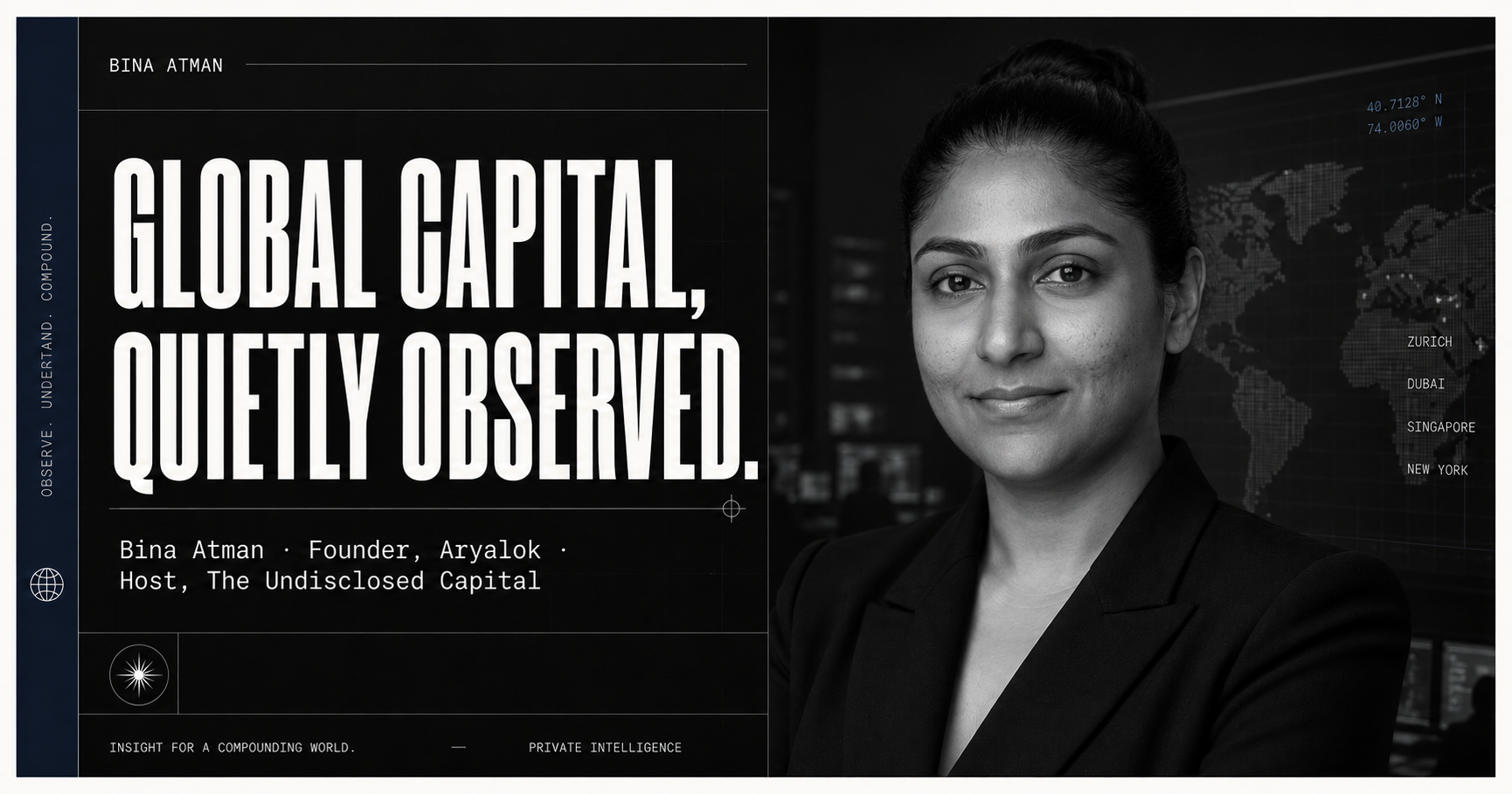 Bina Atman with global capital map