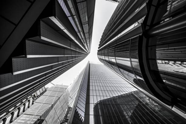 Black-and-white view of contemporary architecture